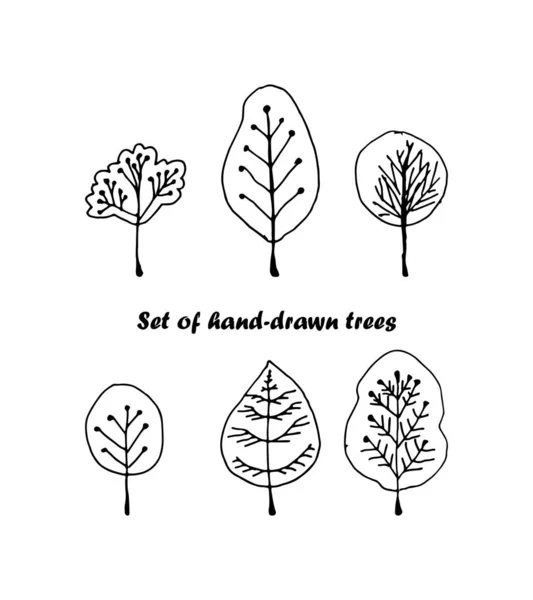 木をセット 手描きのドアモノクロームイラスト ベクトル — ストックベクタ