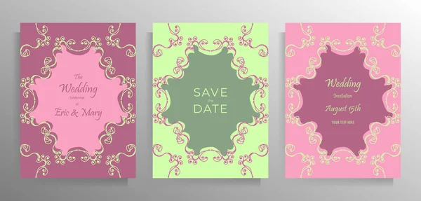 Design Wedding Invitation Template Set Illustration Pastel Colors Hand Drawn — Stock Vector