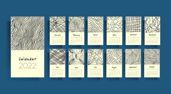 Kalenderentwurf Für 2022 Vektorillustration Mit Handgezeichneten Texturen — Stockvektor