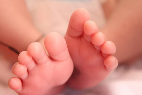 Крупный План Новорожденные Детские Ноги — стоковое фото