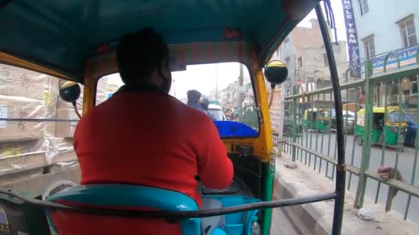 Interior Auto Rickshaw Tuk Tuk Disparado Partir Assento Traseiro Que — Vídeo de Stock