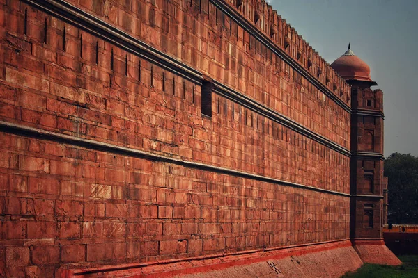 Muralla Del Fuerte Rojo Lal Qila Delhi Patrimonio Humanidad Vista —  Fotos de Stock