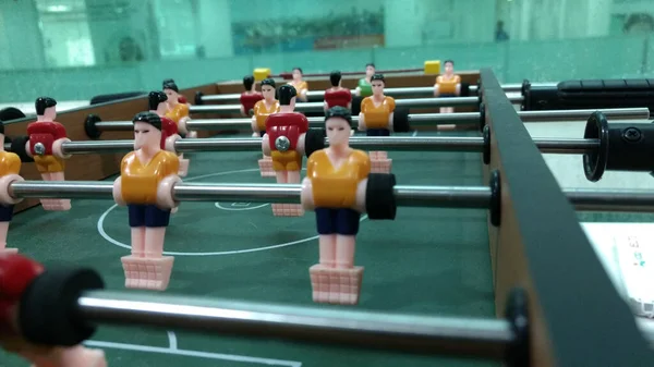 Foosball Table Football Game Red Yellow Players — Stock Photo, Image