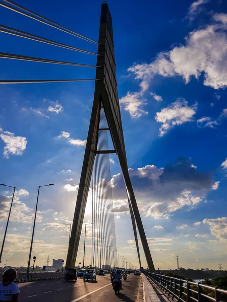 Signature Bridge is a cantilever spar cable-stayed bridge which spans the Yamuna river at Wazirabad section, connecting Wazirabad to East Delhi.