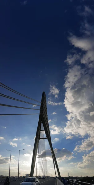 Signature Bridge Cantilever Spar Cable Stayed Bridge Which Spans Yamuna — Stock Photo, Image