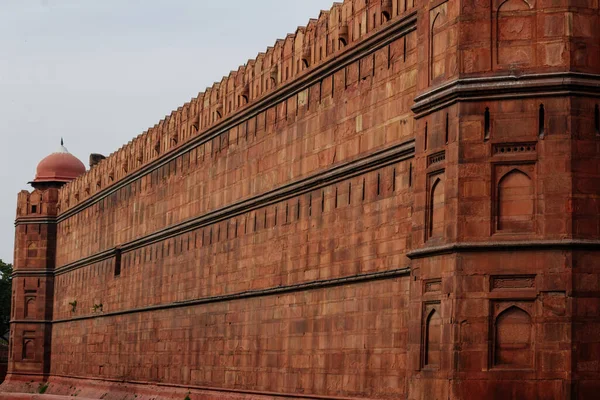 Muralla Del Fuerte Rojo Lal Qila Delhi Patrimonio Humanidad Vista —  Fotos de Stock