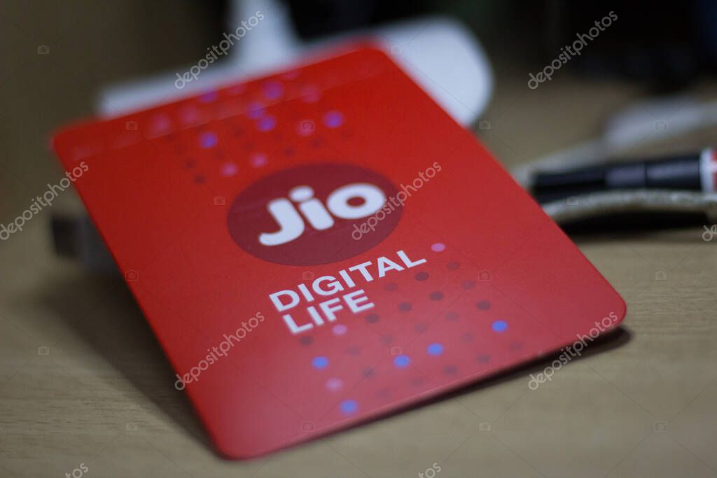 Delhi, India - May 20, 2021 : Jio SIM card for every JioFi or 4G smartphone