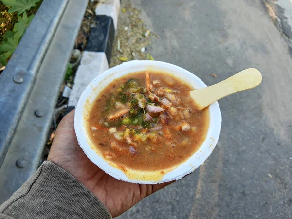 Ινδικό Διάσημο Φαγητό Khasta Kachori Chaat Street Τροφίμων Από Δελχί — Φωτογραφία Αρχείου