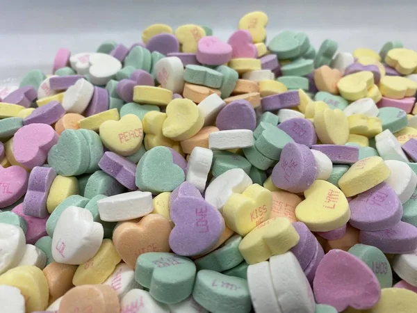 Bowl Pastel Colored Candy Conversation Hearts Valentine Day Treat — Stock Photo, Image
