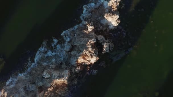 Κάτοψη των πέτρινων νησιών στη μέση της πράσινης λίμνης. Σιέρρα — Αρχείο Βίντεο