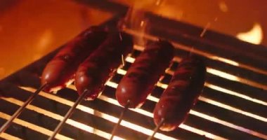 Dışarıda ateşte pişirilmiş bir barbekü yakın plan.