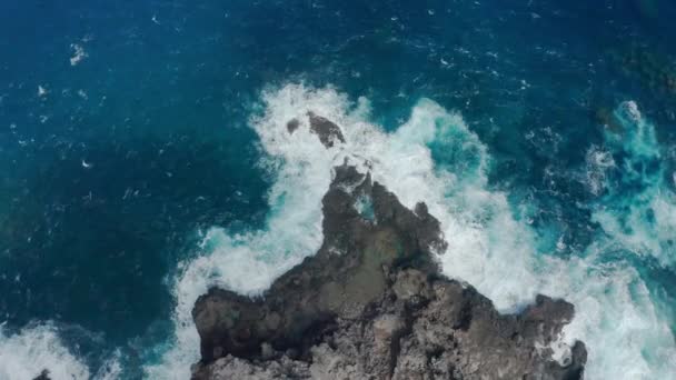 Visão aérea, drone circulando acima das pessoas nadando no azul tempestuoso Oceano Pacífico — Vídeo de Stock