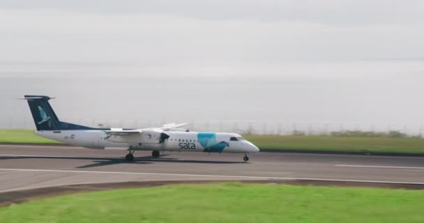 Ponta Delgada, Azory. Styczeń 2021. Widok z boku Airbusa w stajni SATA — Wideo stockowe