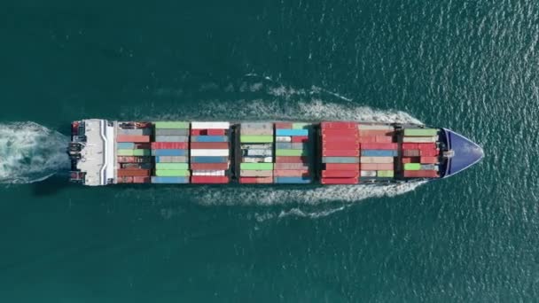 Aerial footage of a cargo ship sailing in open sea waters — Stockvideo