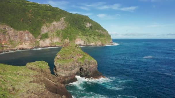 Luchtfoto van het kustlandschap op een zonnige dag — Stockvideo