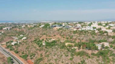 Albufeira, Portugal. Aerial view of the whitewashed buildings on steep slopes