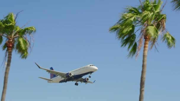 여름 캘리포니아 여행, 공항에 도착하는 항공기 레드 샷, 착륙 비행기 — 비디오
