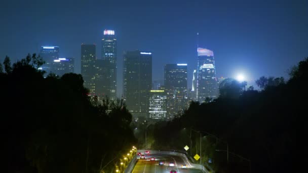 Los Angeles downtown at night, California, USA, cinematic shot RED Helium camera — Stock Video