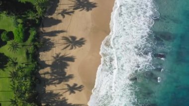 Havadaki cennet adası, dikey mobil görüntüler, Hawaii adası sahili 4K