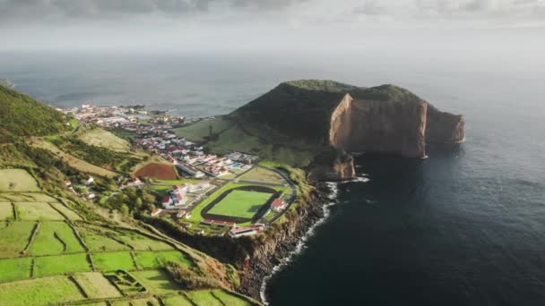 Île verte de Sao Jorge avec littoral rocheux, Açores, Portugal, Europe — Video