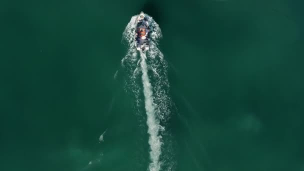 Un barco pesquero atrapa el puerto visto desde arriba — Vídeos de Stock