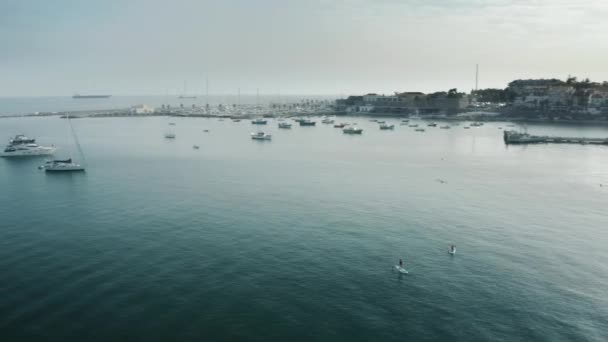 Cascais, Portugal, Europa. Diversiteit van de vissersvaartuigen gezien vanaf de top — Stockvideo