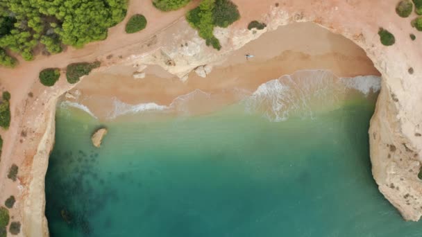 ポルトガル、ヨーロッパ。海岸沿いのパドルボード上の人々の空中ビュー — ストック動画