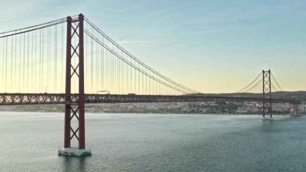Drone footage of the one of the most recognizable Lisbon landmarks — Stock Video