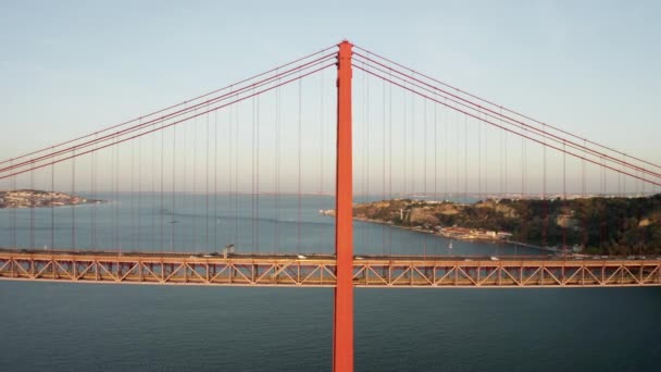 Aerial footage of the long suspension bridge — Stock Video