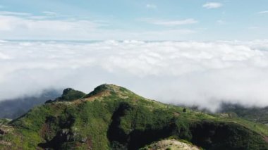 Uzak dağların muhteşem manzarası, bitkilerle kaplı.