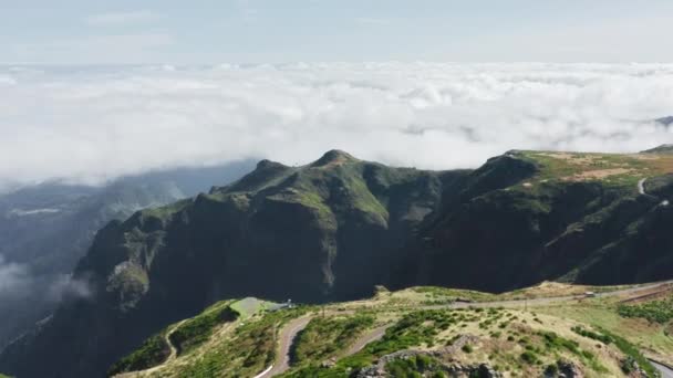 Local calmo e tranquilo com densas florestas e nuvens ao fundo — Vídeo de Stock