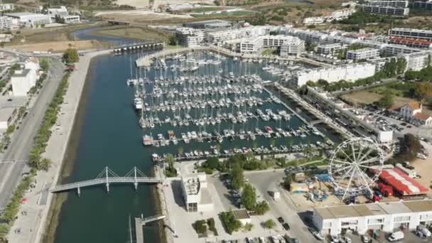 Lagos city with harbor and ferris wheel at sunny day, Algarve, Portugal, Europe — Stock video