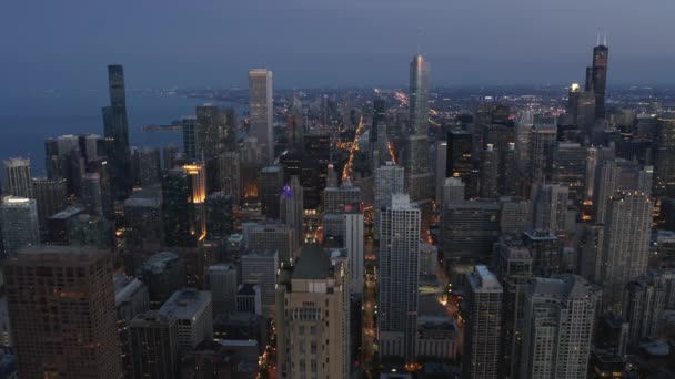 Cityscape ορίζοντα, Αεροφωτογραφία του ηλιοβασιλέματος ορίζοντα πόλη του Σικάγο, ΗΠΑ Sunset σκηνή — Αρχείο Βίντεο