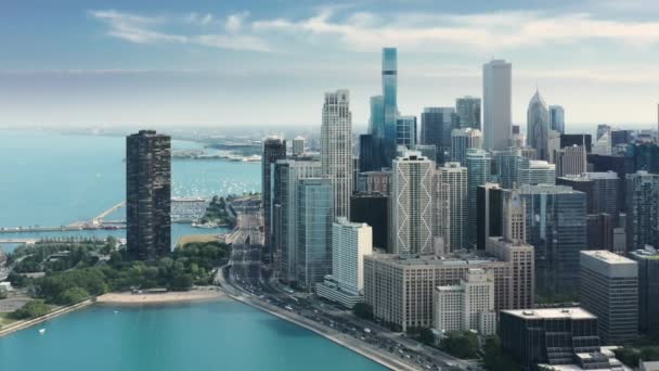 Negocios Financial Downtown City y edificios de rascacielos, Chicago City 4K — Vídeos de Stock