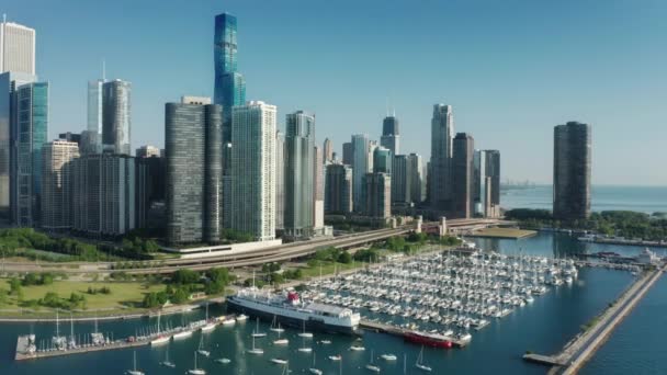 US toerisme, zomervakantie, luxe Chicago stad reizen 4K antenne achtergrond — Stockvideo