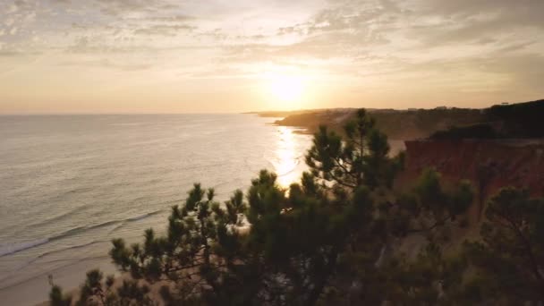 Aerial view of tidal tranquil seascape with steep cliffs overlooking the ocean — Stock Video
