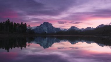 Yaz günbatımı gökyüzü, Panoramik manzara günbatımı Grand Teton Ulusal Parkı, 4K