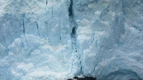 Hellblauer Gletscher schmilzt in Bucht, hoher Eisgletscher in polarer Naturumgebung — Stockvideo