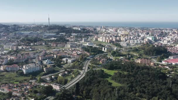 Porto. Portugal. Drone footage of beautiful sunrise over the sleeping city — Stock Video