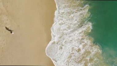 Atlantik Okyanusu, Portekiz, Avrupa 'da kumlu sahilde yürüyen bir adam.