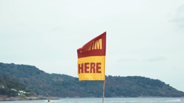 Säkerhet flagga simma här på stranden — Stockvideo