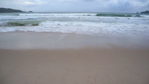 Strand en golven op een bewolkte dag, slecht weer — Stockvideo