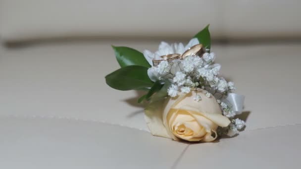 Wedding Rings On Boutonniere — Stock Video