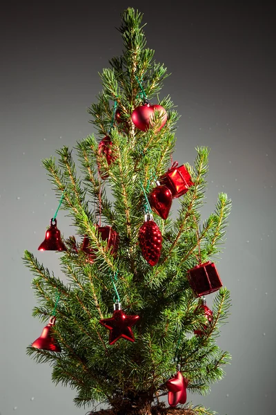 Kerstmis en Nieuwjaar, sparren met versieringen en glanzende highli — Stockfoto