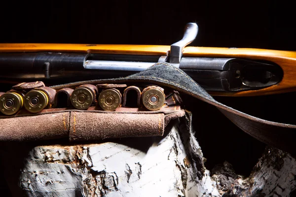 Gun with hunting cartridges — Stock Photo, Image