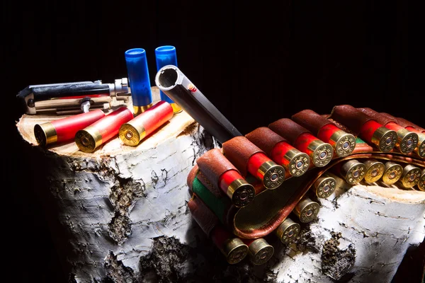 Gun with hunting cartridges — Stock Photo, Image