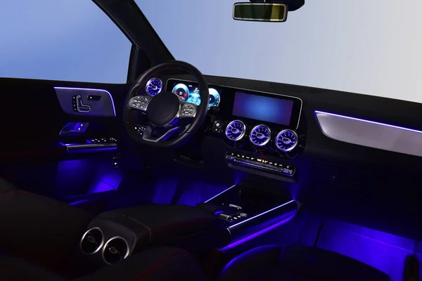 Carro Passageiros Luxo Interior Com Luz Azul Escuro — Fotografia de Stock