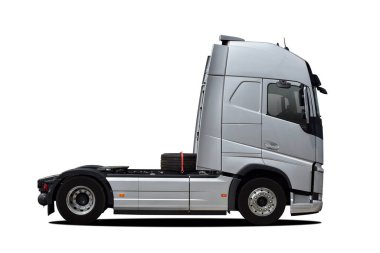 Beyaz yüzeyde büyük bir kamyon traktörü. Yan görünüm.