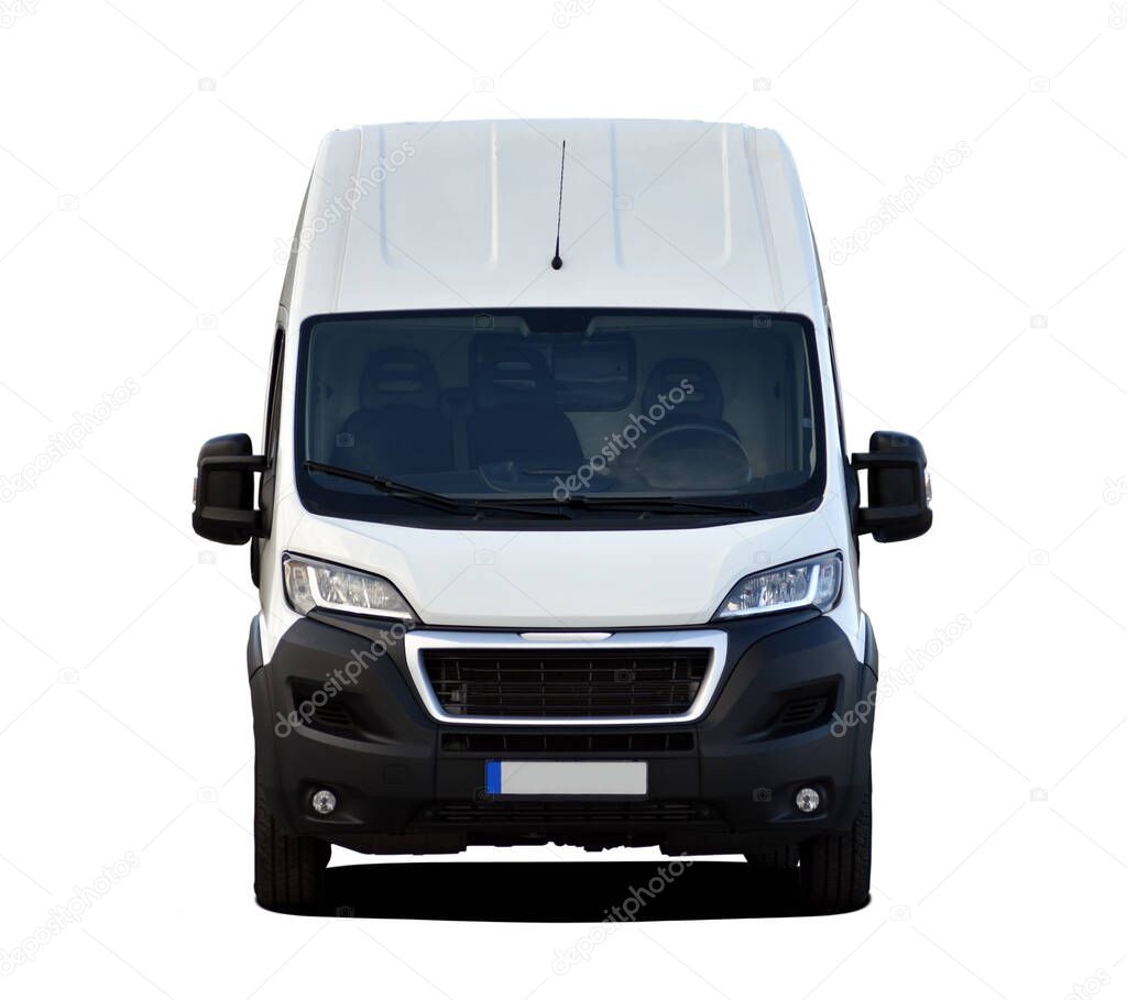White large delivery van. White commercial vehicle isolated on white background.