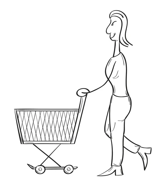 Женщина с пустой тележкой супермаркета — стоковый вектор